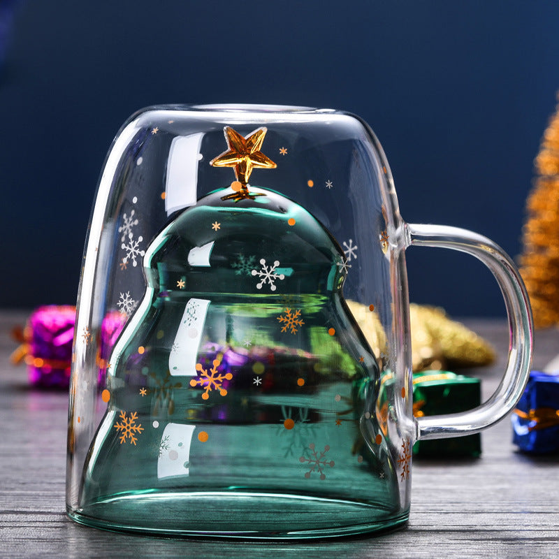 Double-layer Glass Christmas Tree Star Wish Cup High-temperature Resistant Glass Water Cup