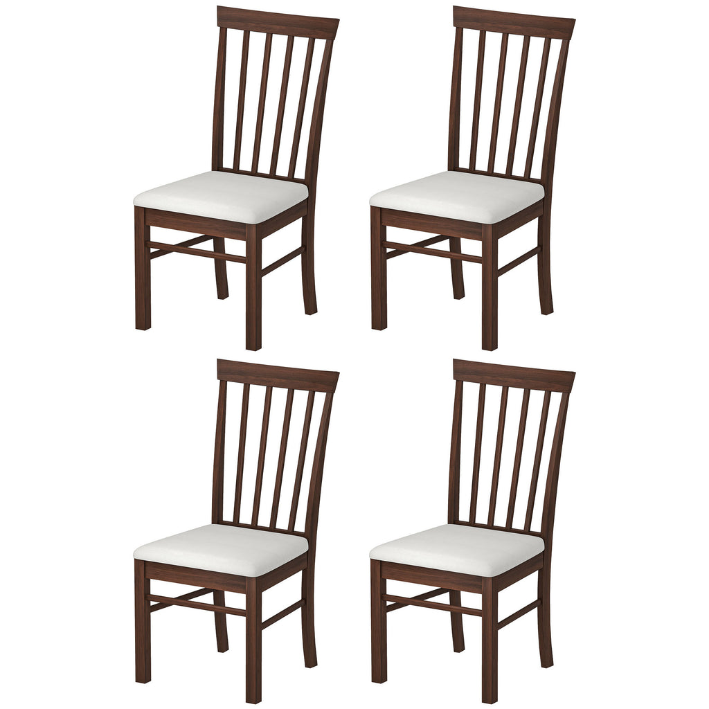 Wooden Dining Chairs Set Of 4, Farmhouse Upholstered Kitchen Chairs With Rubber Wood Frame, Dark Brown And Beige