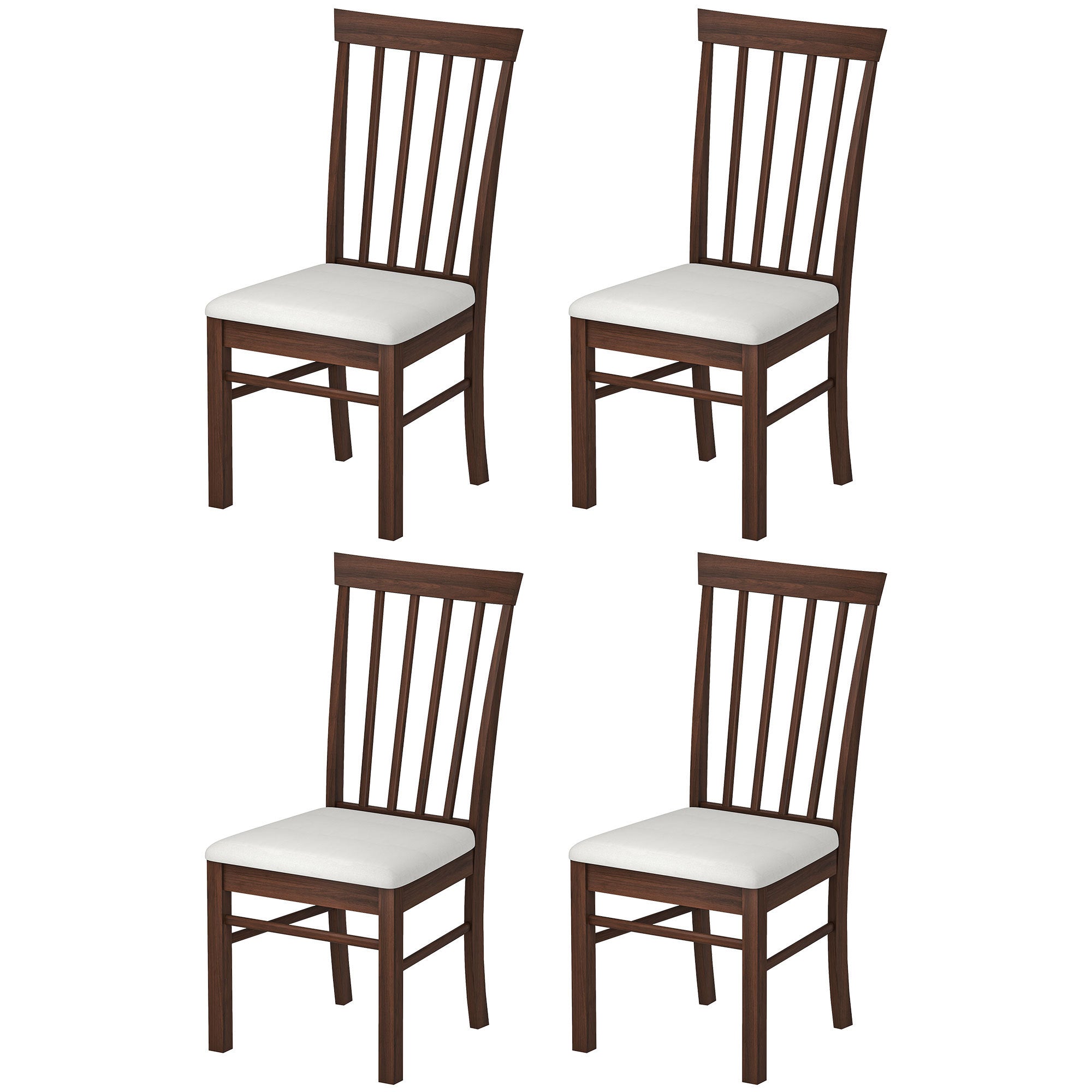 Wooden Dining Chairs Set Of 4, Farmhouse Upholstered Kitchen Chairs With Rubber Wood Frame, Dark Brown And Beige
