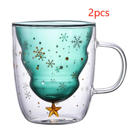Double-layer Glass Christmas Tree Star Wish Cup High-temperature Resistant Glass Water Cup