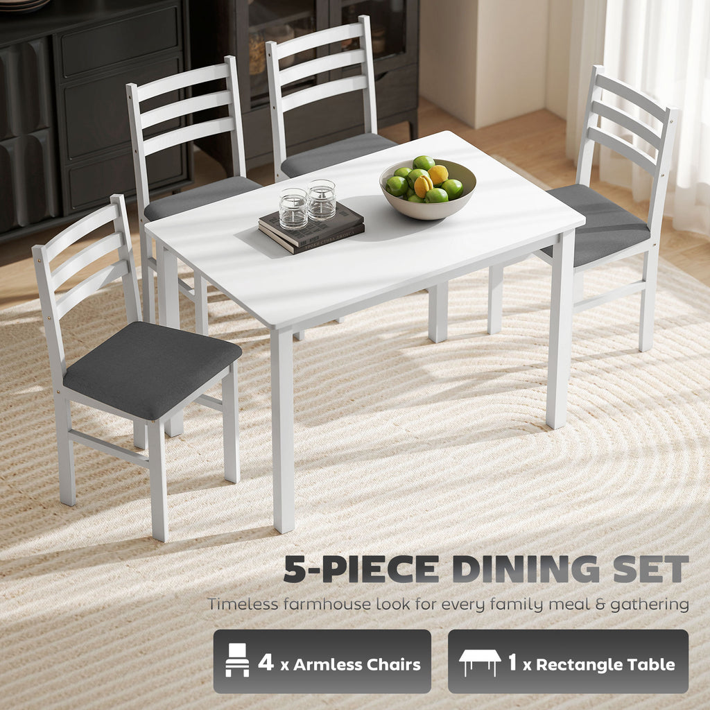 5-Piece Small Kitchen Table Set For 4, Farmhouse Dining Table Set With Upholstered Chairs And Rubber Wood Legs, White